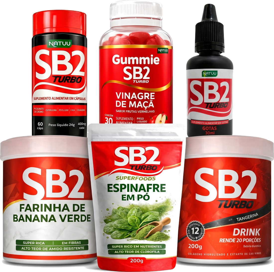 Linha completa SB2 Turbo: cápsulas, gotas, drink, gummies e naturais